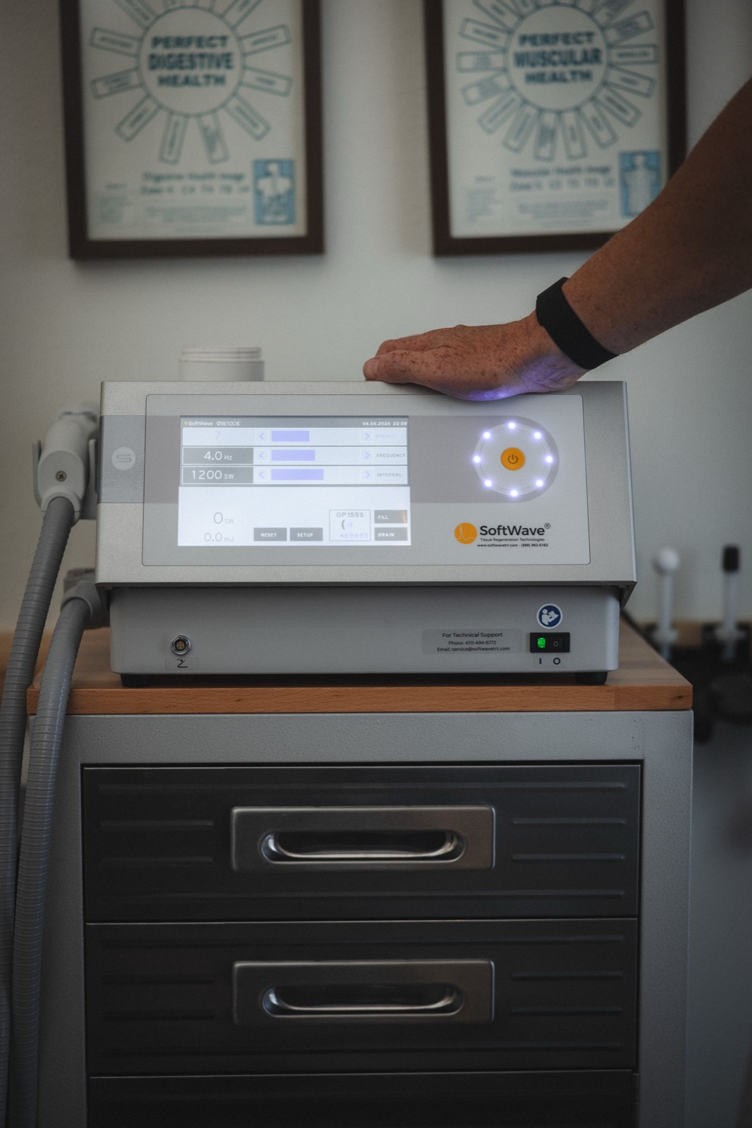 SoftWave OrthoGold acoustic wave therapy device at Chiro858
